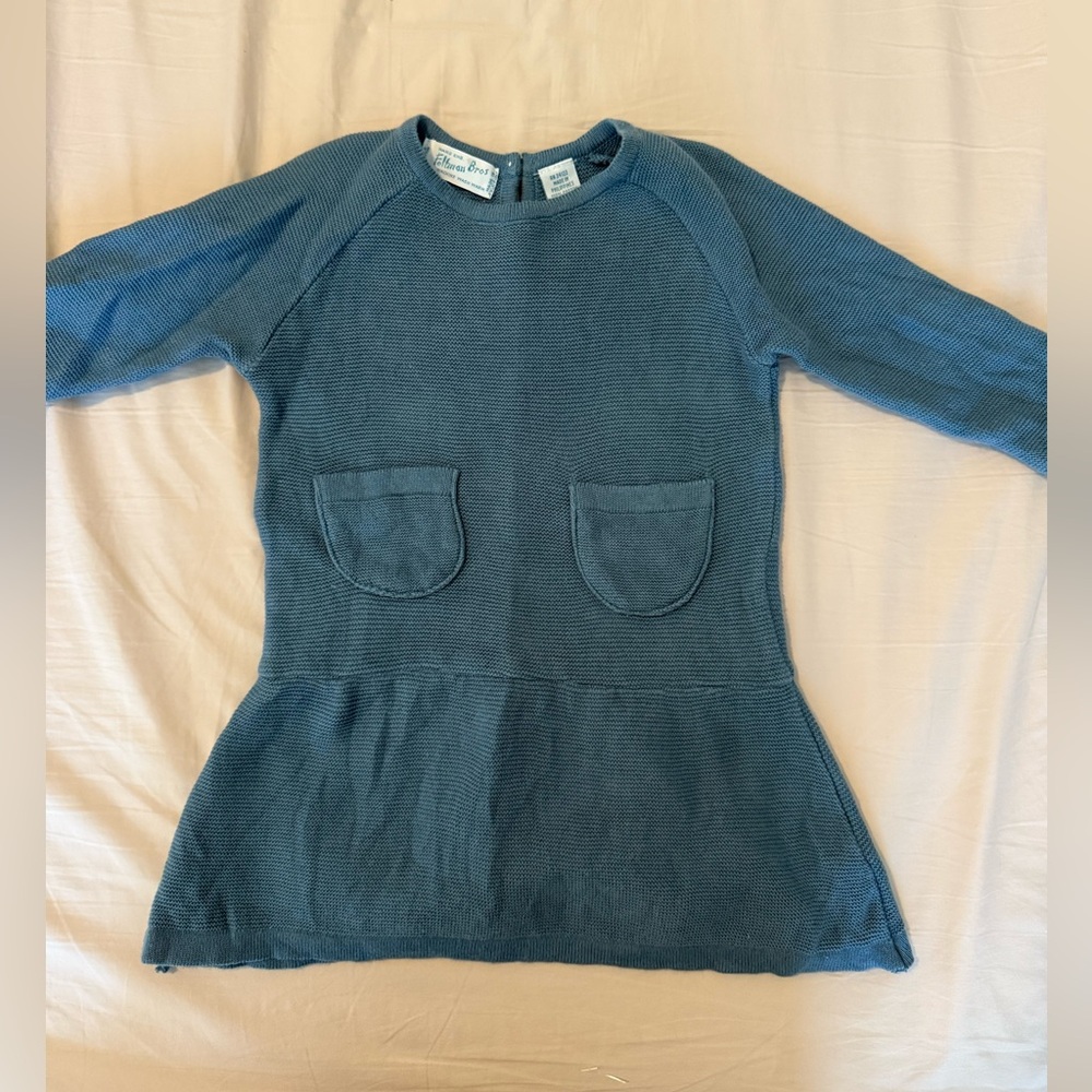 Feltman Bros Baby Girl Knit Dress 12M Blue Long Sleeve Pocket Sweater Dress